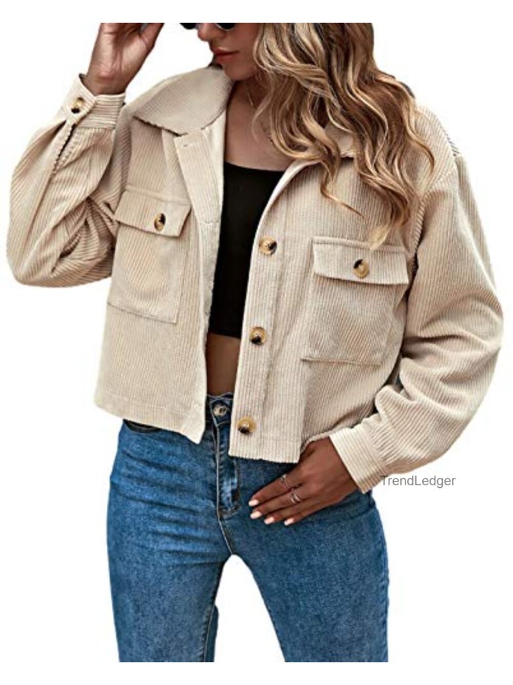 Women's Cropped Corduroy Shacket Button Down Crop Jacket